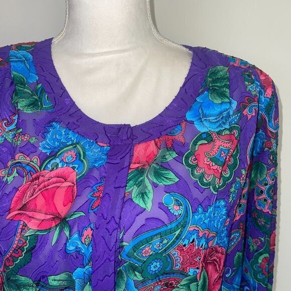 Diane Freis Skirt Set Womens Vintage Floral Purple Red Blue Polyester Top Button - Picture 13 of 15